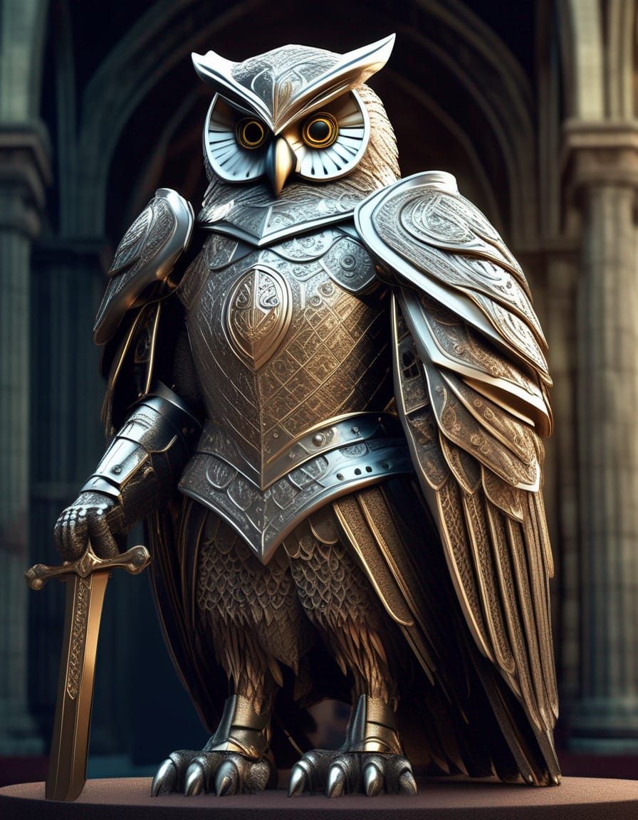 Giant Owl Knight in Detailed Digital Art