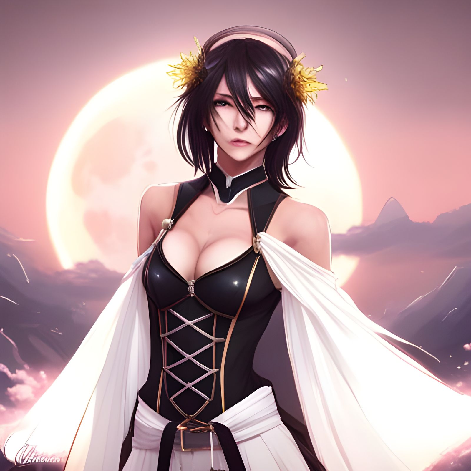 Rukia Lightning Portrait with Moon and Butterflies