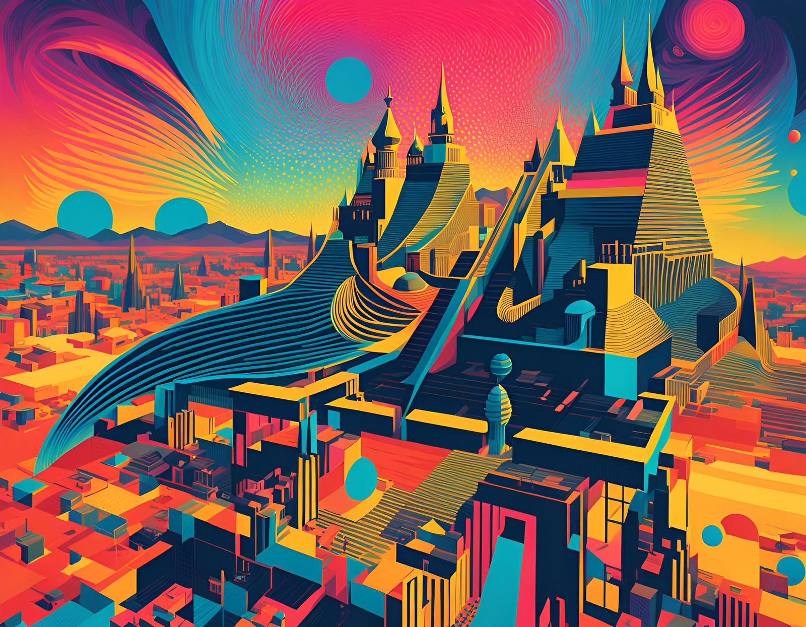 Couple's Psychedelic Vow Renewal in Pop Art Style