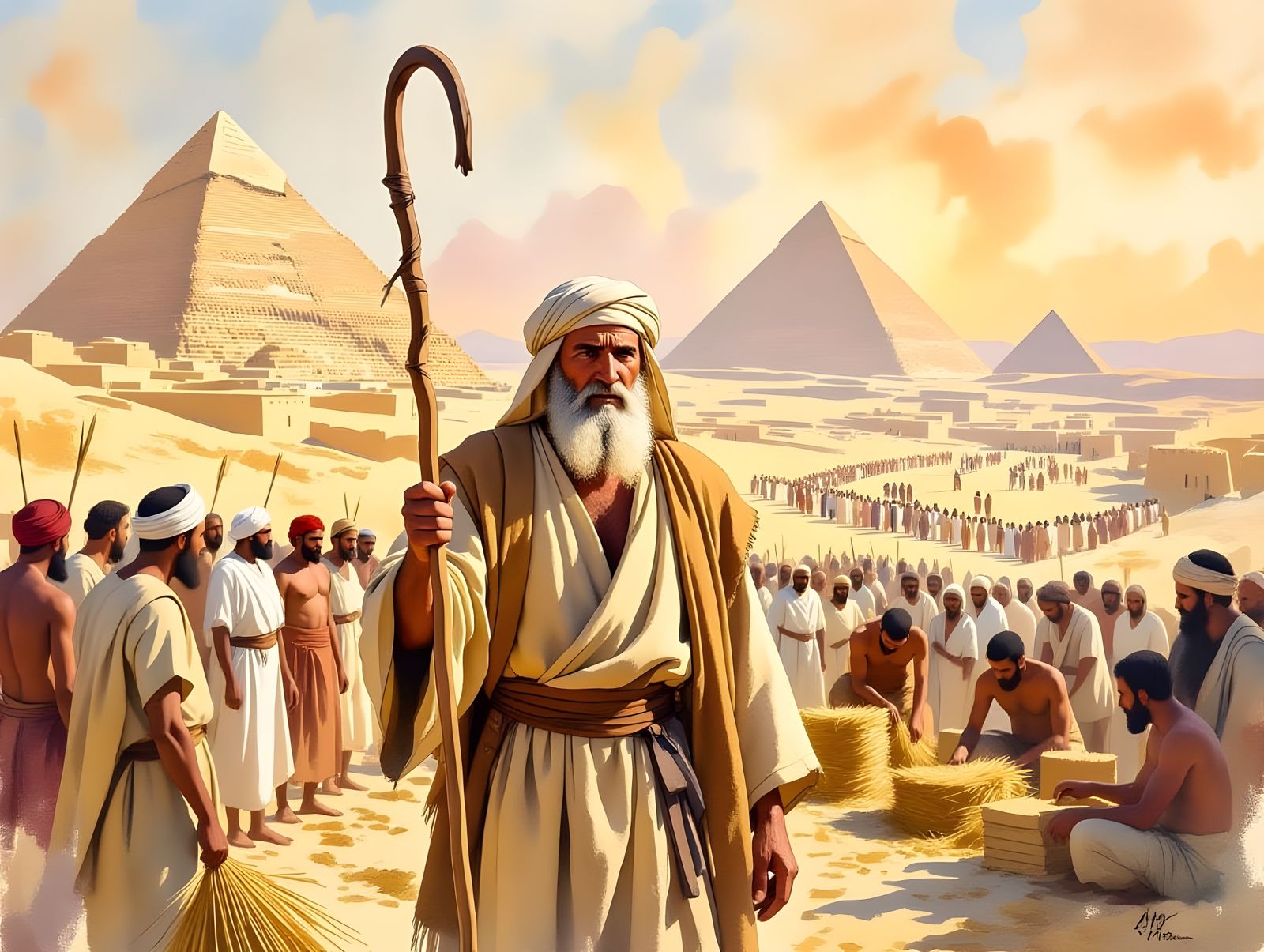 Moses Oversees Israelites in Egyptian Landscape