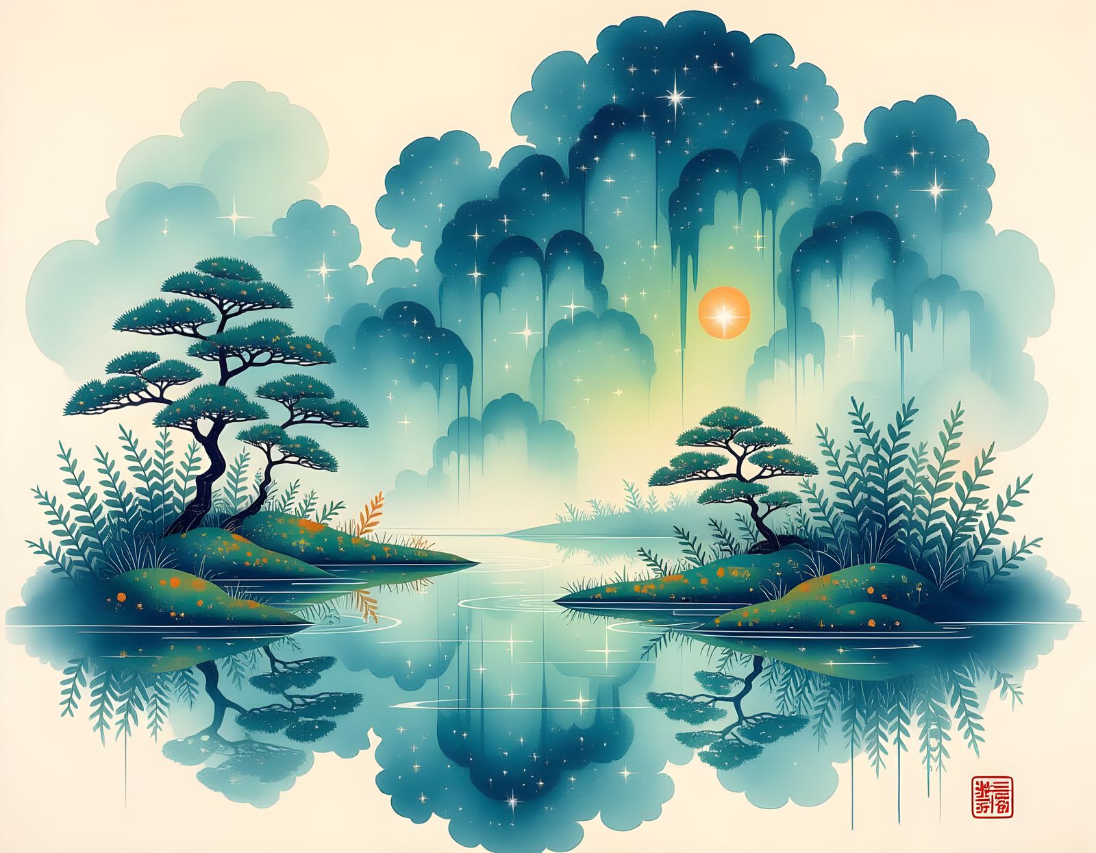 Chinese Ink Painting with Celtic Knots