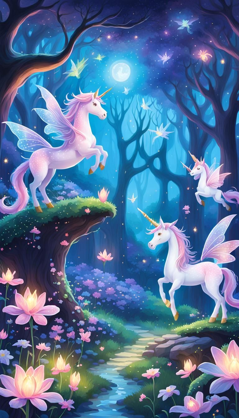 Enchanted Twilight Forest with Unicorns and Fairies