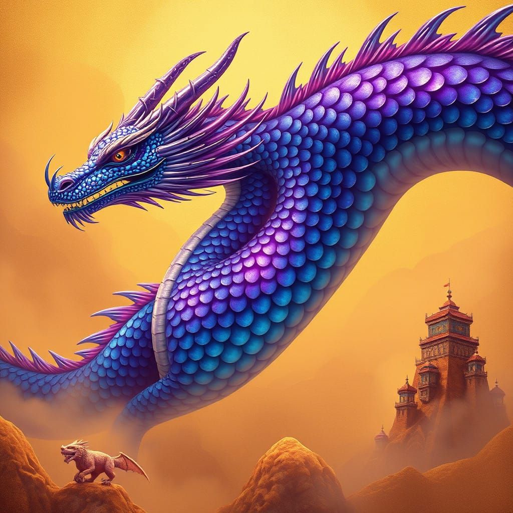 Ethereal Dragon Amidst Golden Realms