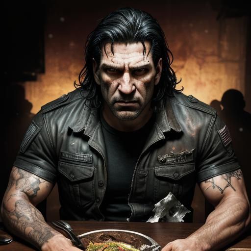 The Punisher at Dinner: Hyperrealistic Concept Art