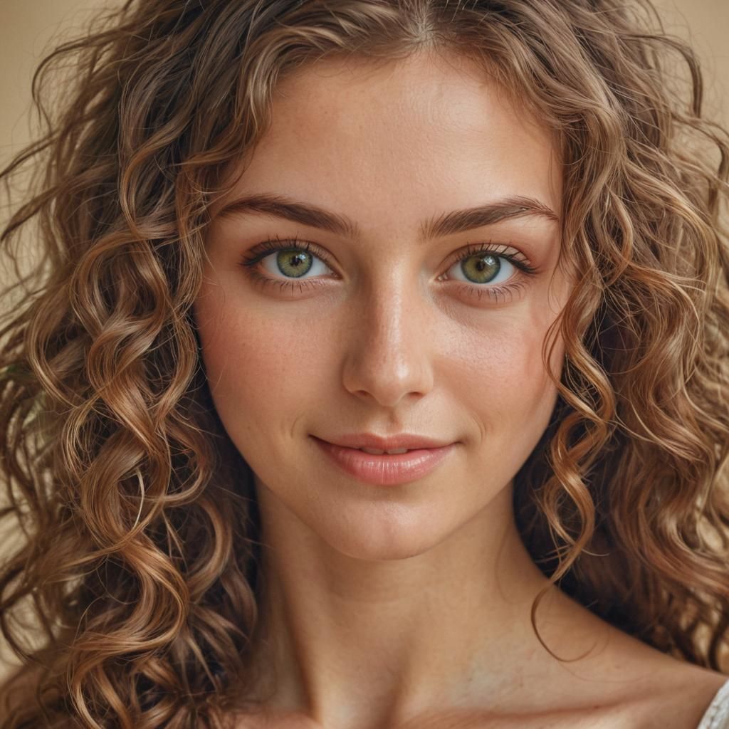 Hyperrealistic Portrait of a Beautiful Woman with Green Eyes