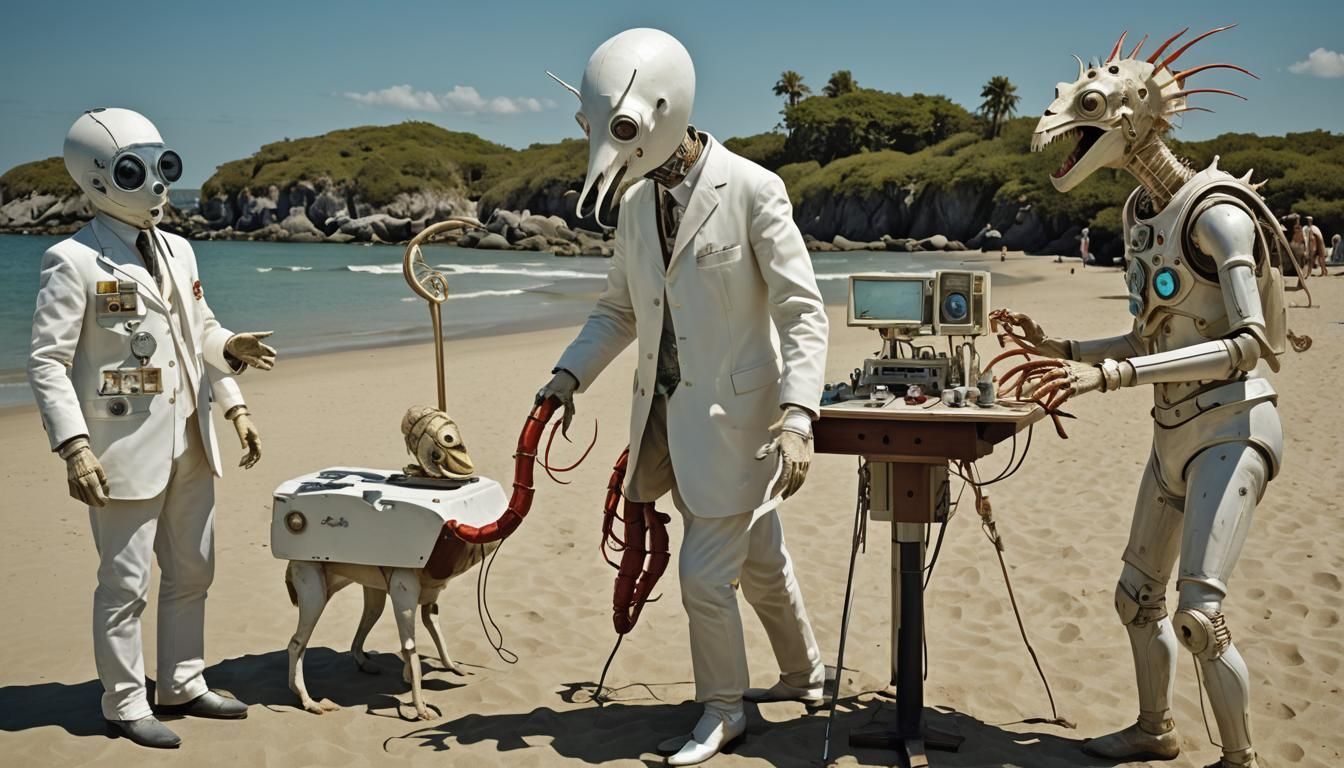 Albino Cyborg Surgeons on Dr. Moreau's Island in Art Nouveau...