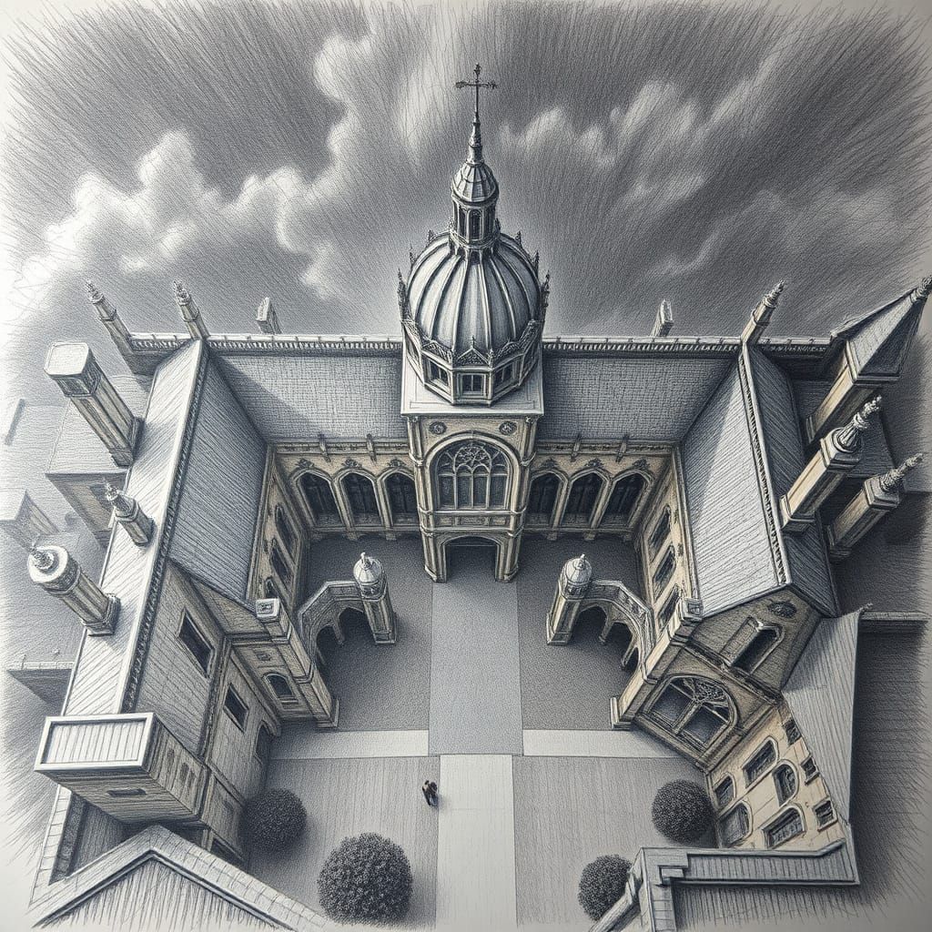 Oxford University: Bauhaus Pencil Sketch in Dark Academia St...