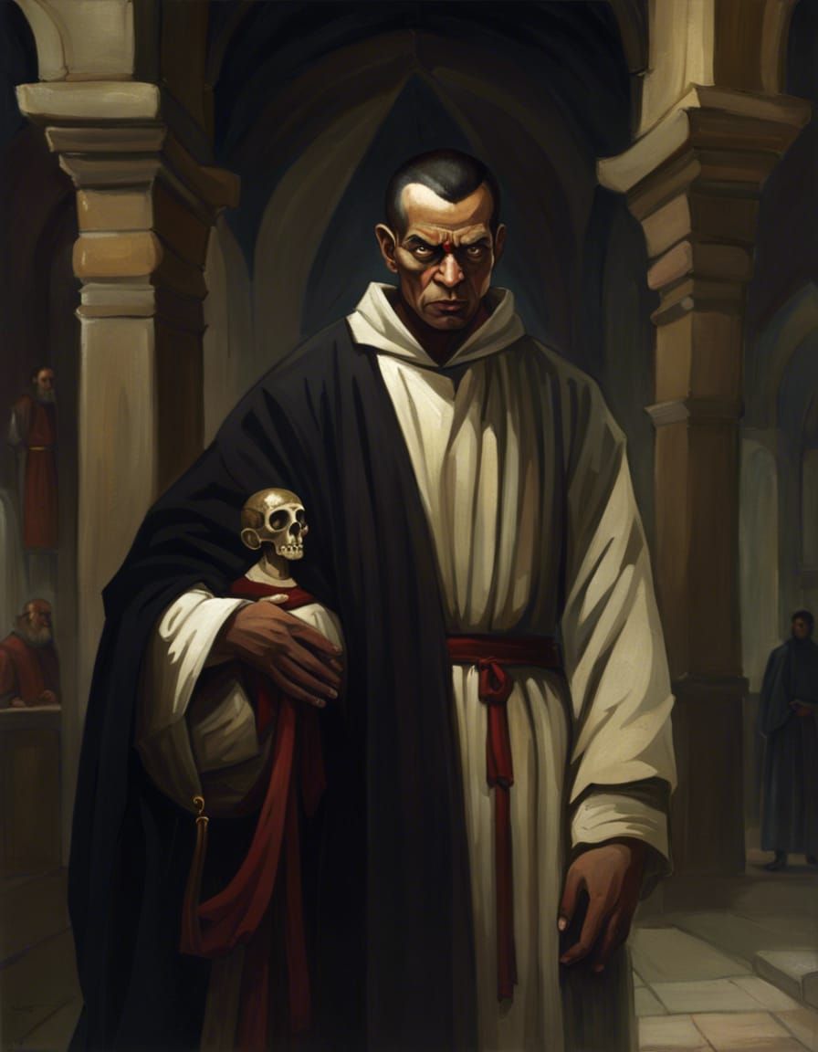 Demonic Monk in Monastery with Noblewoman