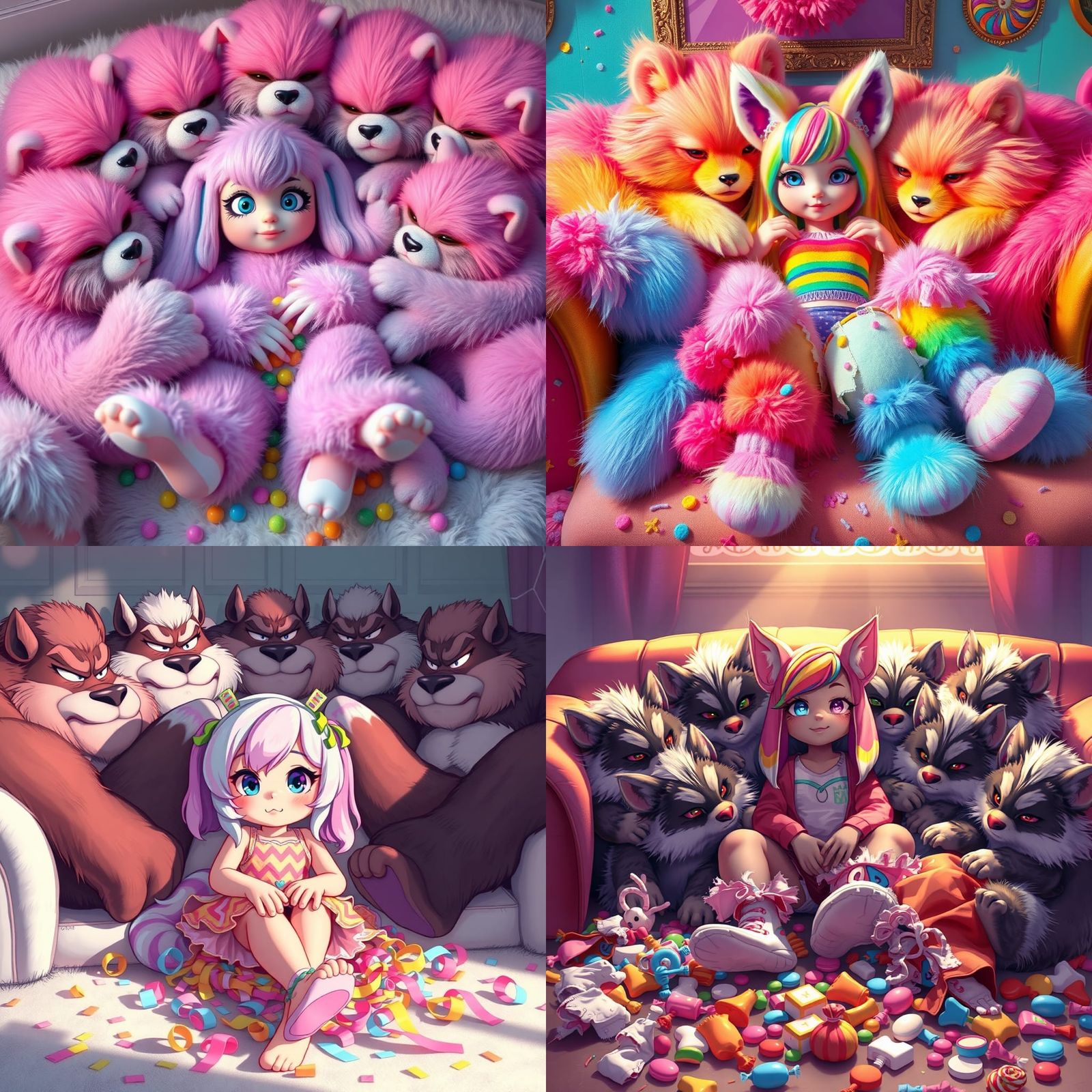 Whimsical Furry Girl and Friends in Candy Land