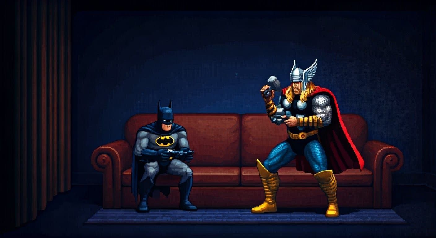 Batman and Thor Play Console: 8-Bit SNES Graphics