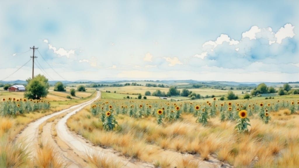 Sunflower Field Watercolor in Comic Book Art Style