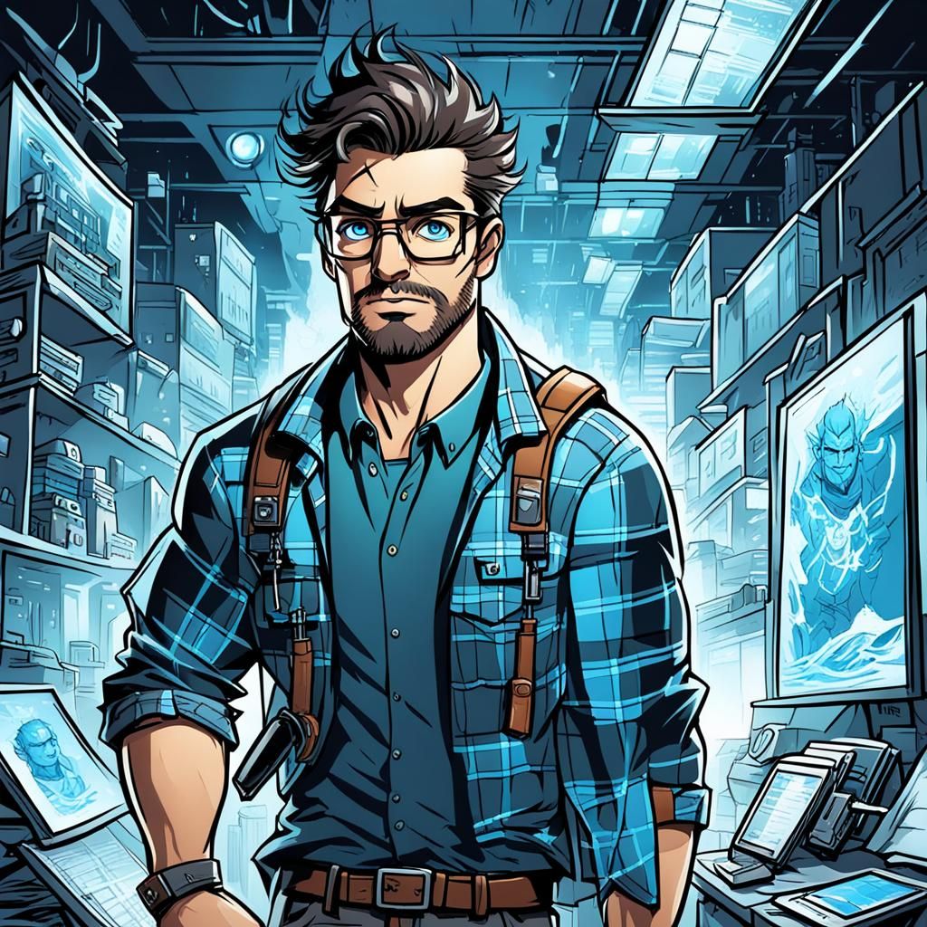 Comic Style Scientist Hero with Sound Device