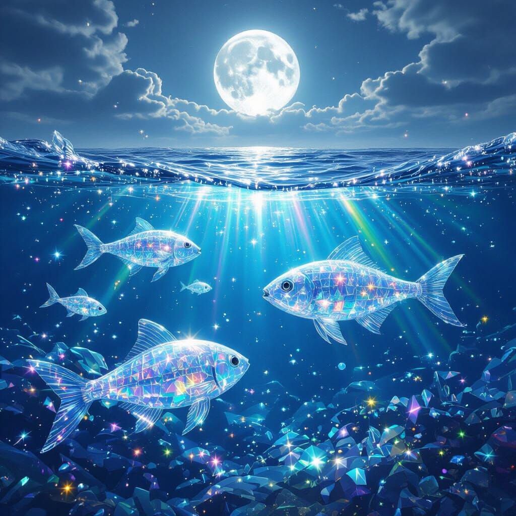 Crystalline Ocean Waves Under a Silver Moon