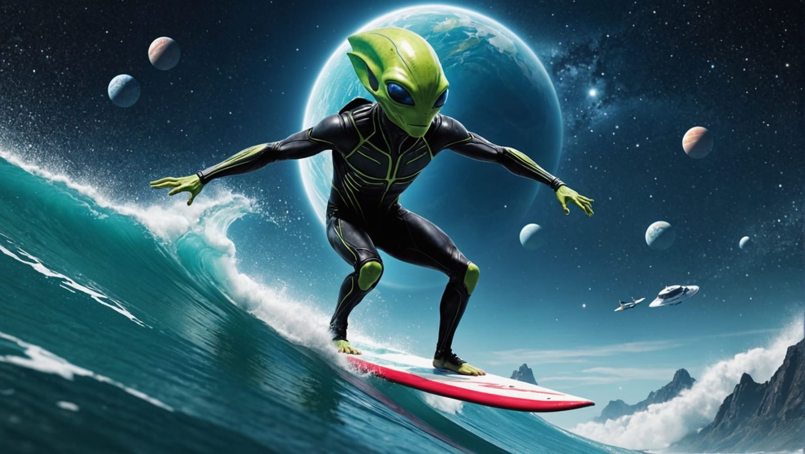 Alien Surfing in Space: A Cosmic Adventure
