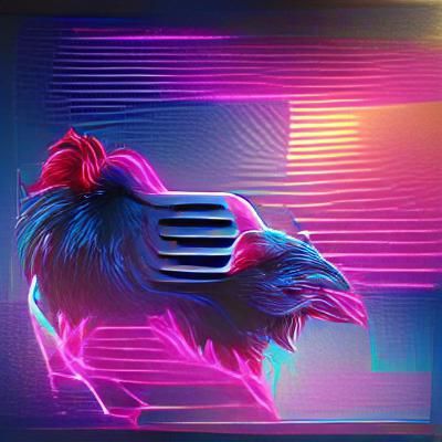 Neon Synthwave Chicken in Retro Style
