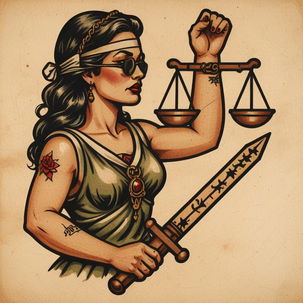 Lady Justice in Sailor Jerry Tattoo Style