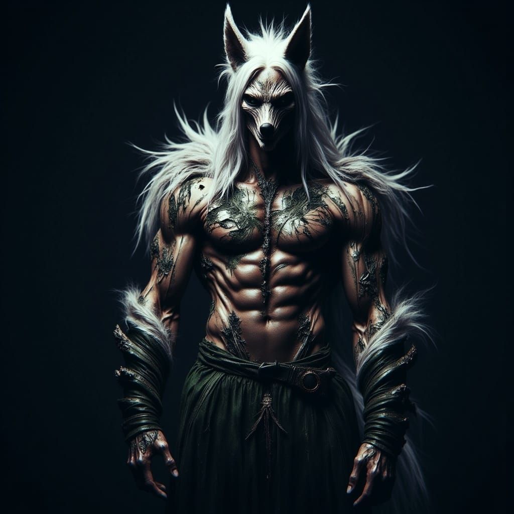 Gorgeous Young Man with White Fox Ears and Jade-Green Eyes