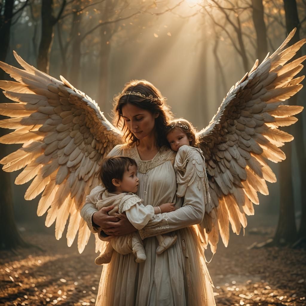 Emotional Film Still of Parent, Child, and Angel