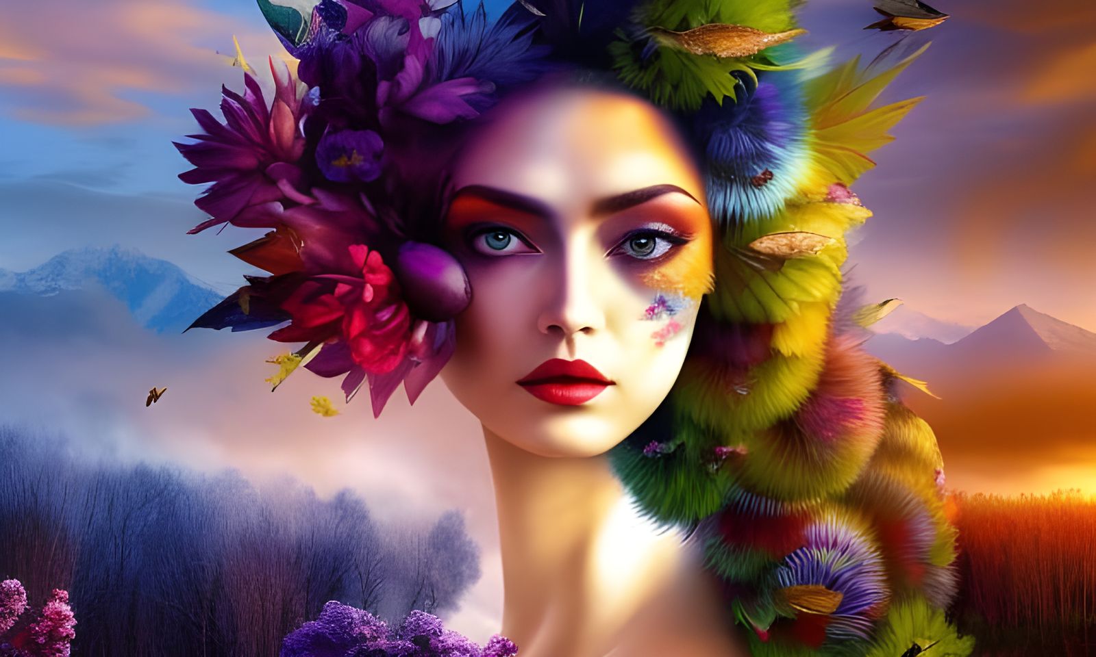 Mother Nature Portrait in Psychedelic Style