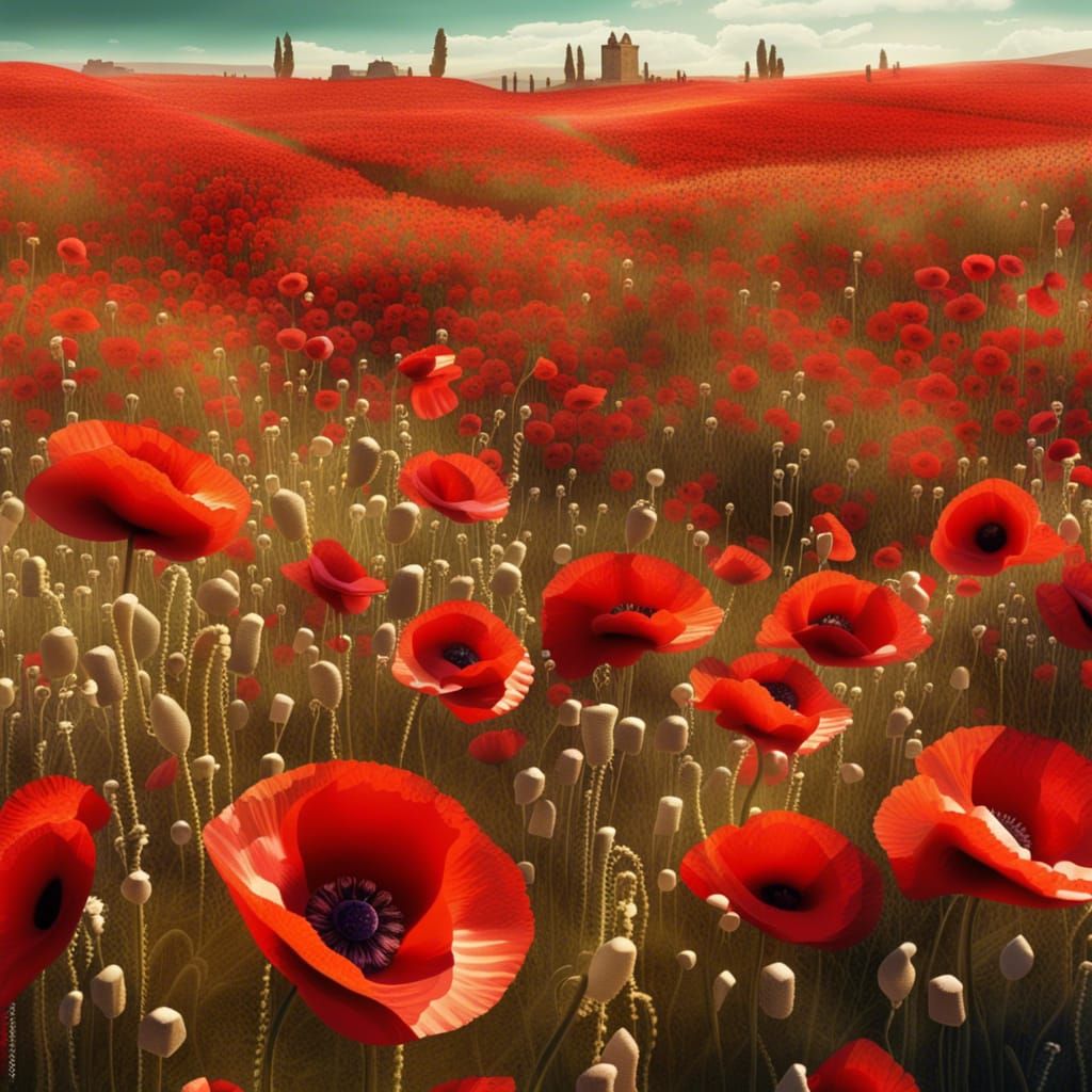 Poppy Field Landscape in Detailed Digital Painting Style