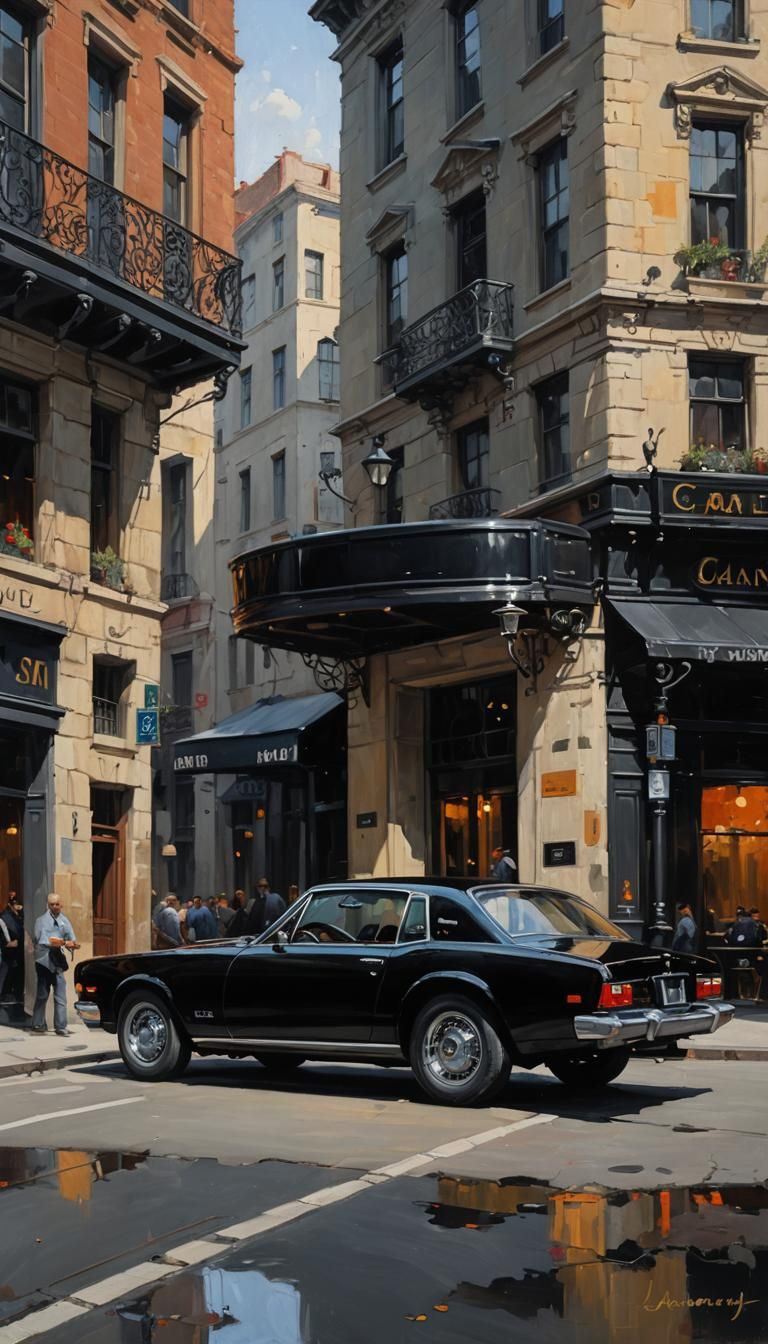 Black Luxury Car as Oil Painting