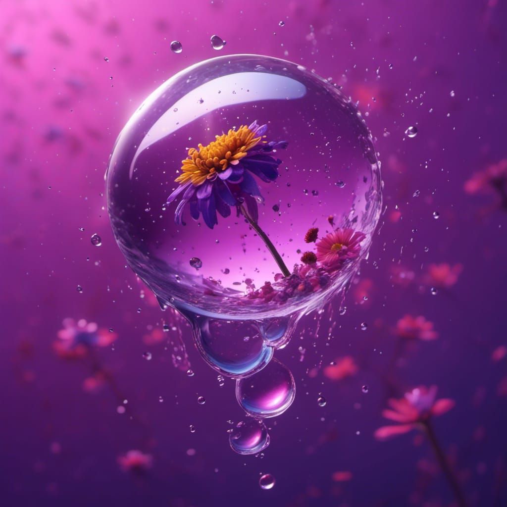 Magic Purple Water Droplet with Flowers Falling