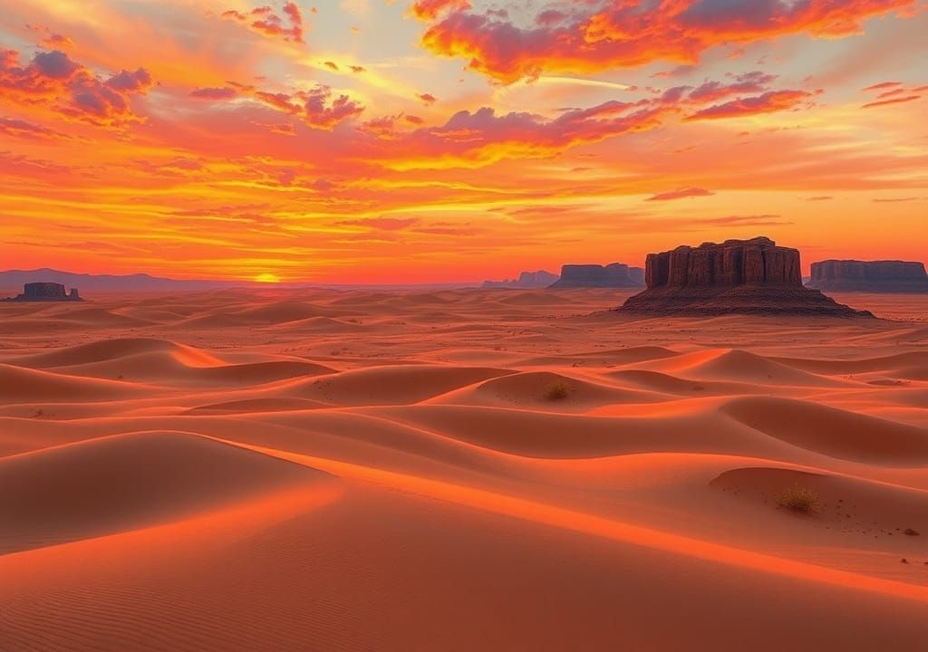 Dramatic Desert Sunset in Romanticist Style