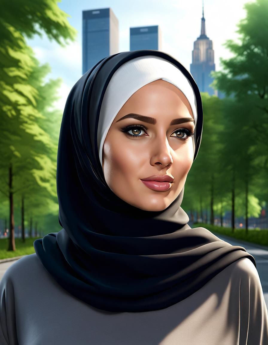 German Woman in Hijab, Digital Art Portrait