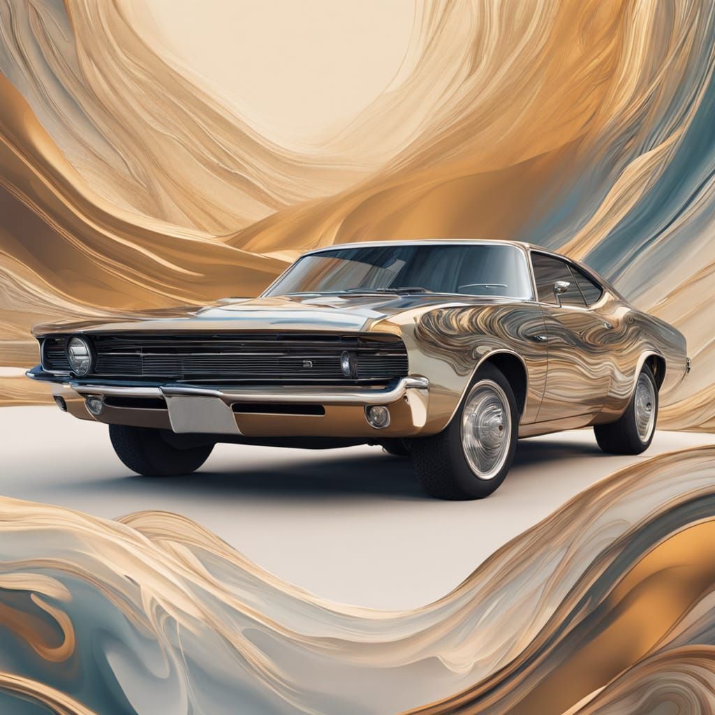 Muscle Car in Abstract Expressionist Landscape