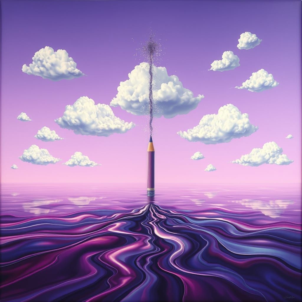 Pencil Clouds Over Ink Ocean Surreal Dreamscape