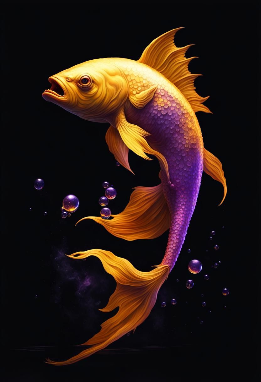 Fish Swimming in Ice Cave: Dark Fantasy Art