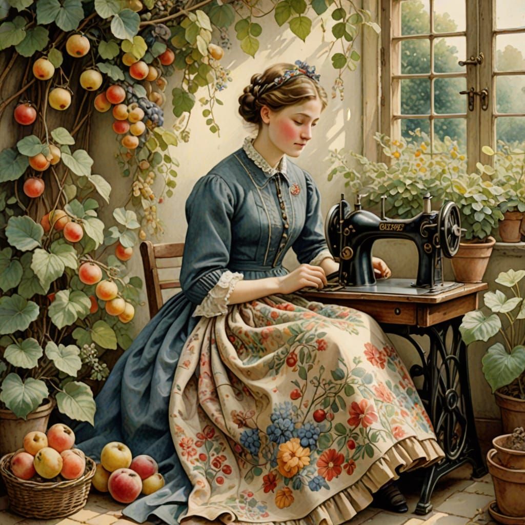 Serene Ukrainian Countryside Scene in Whimsical Folk Art Sty...