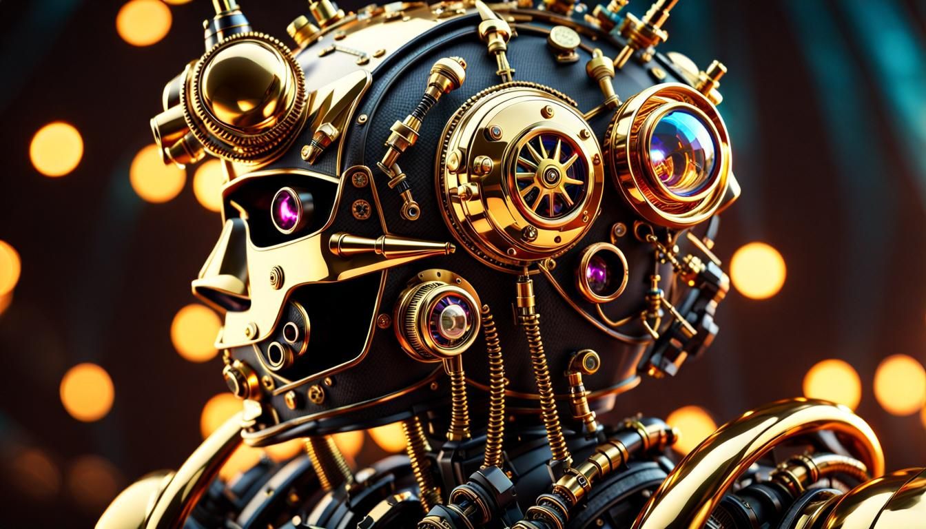 Steampunk Punk Rocker Robot in Gold and Gems