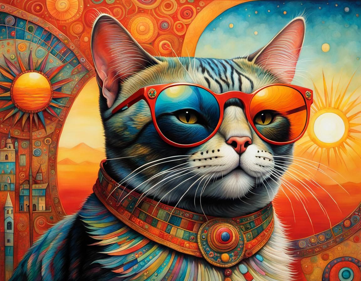 Whimsical Cat Portrait in Sunglasses on Holiday