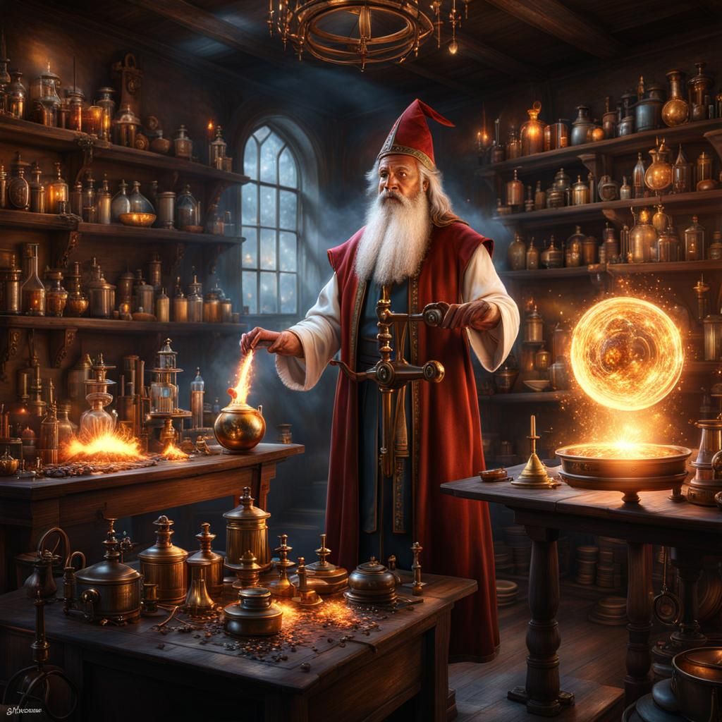 Alchemist Wizard in Magical Laboratory