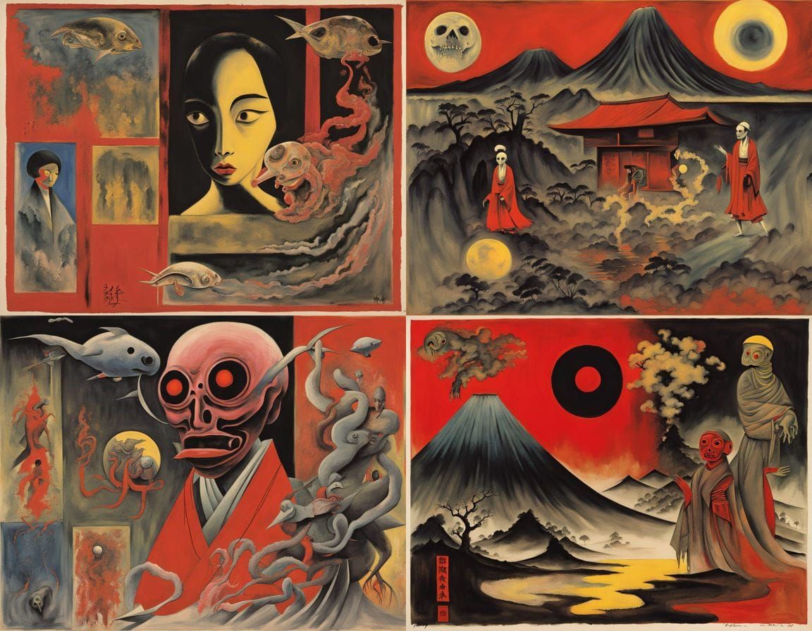 Surreal Japanese Horror Art: Mutant Creatures and Brutalism
