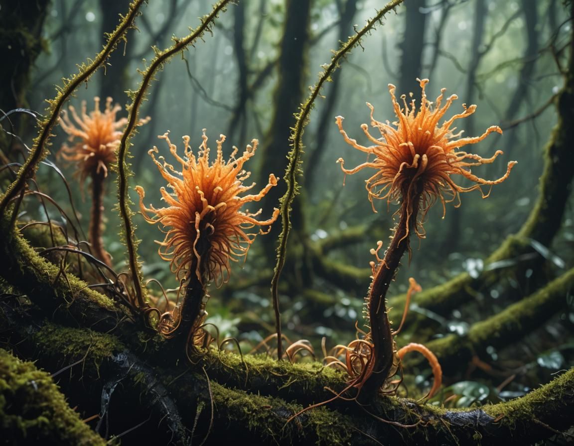 Surreal Alien Cordyceps in Maximalist Style