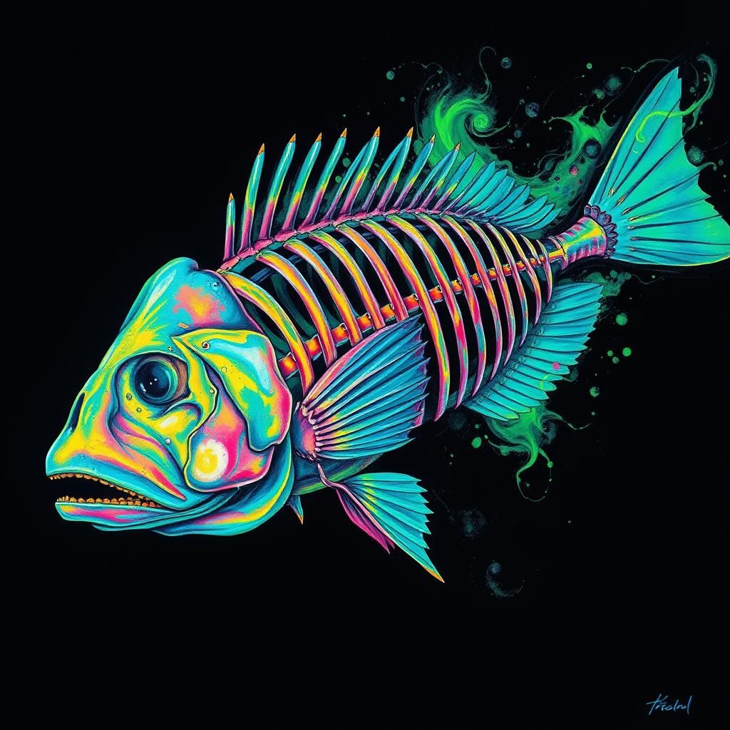 Radioactive Fish Skeleton Graffiti Art