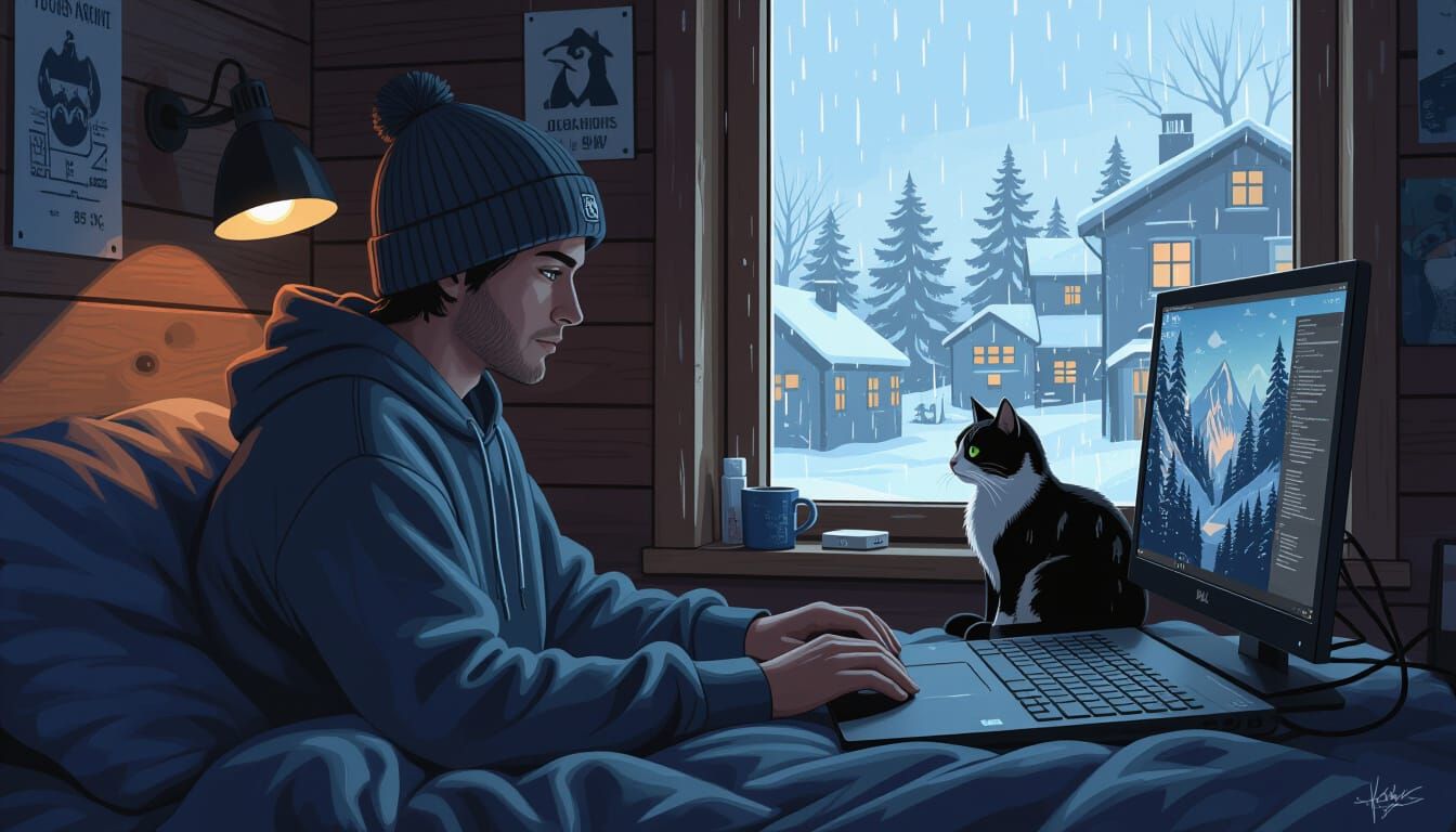 Cozy College Loft Gaming Scene in Digital Art Style