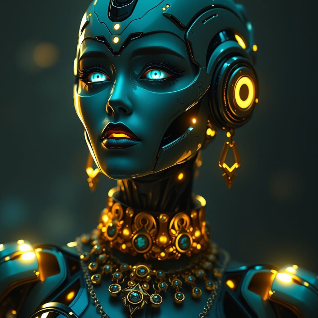 Elegant Glass Robot Woman with Gold Jewelry