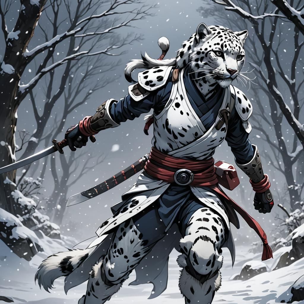 Snow Leopard ANBU Kunoichi in Cel-Shaded Anime Style