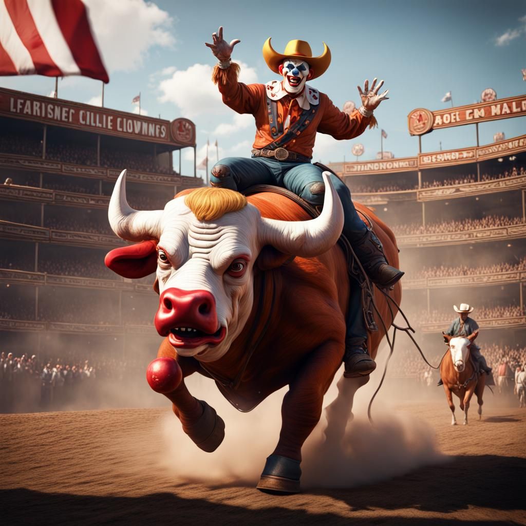 Bozo the Clown Rides a Rodeo Bull