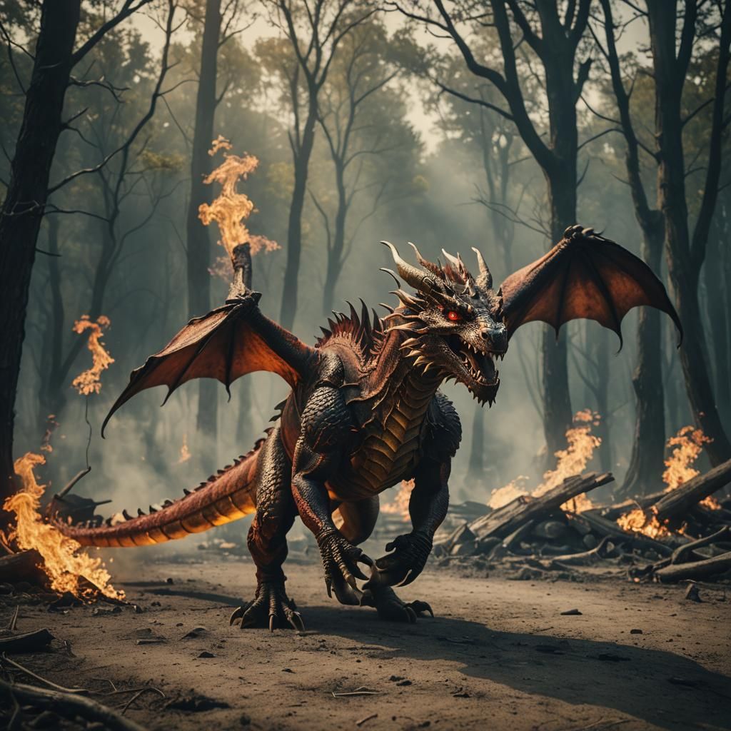 Dramatic Fire Dragon in Cinematic Style