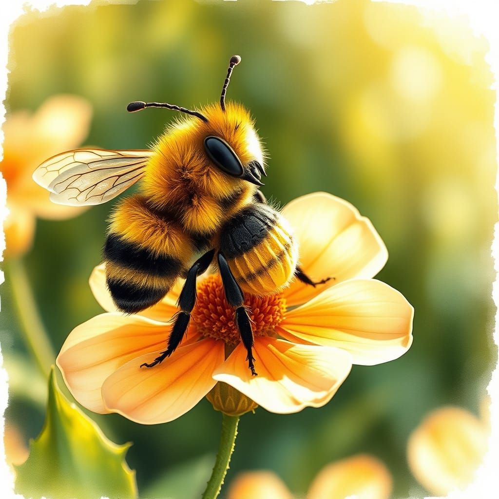Whimsical Honeybee in Vintage Children's Book Style