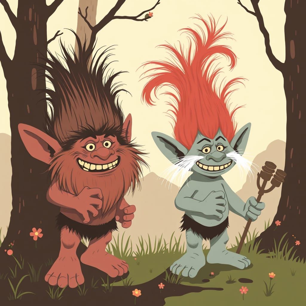 Trolls in Whimsical Charley Harper Style