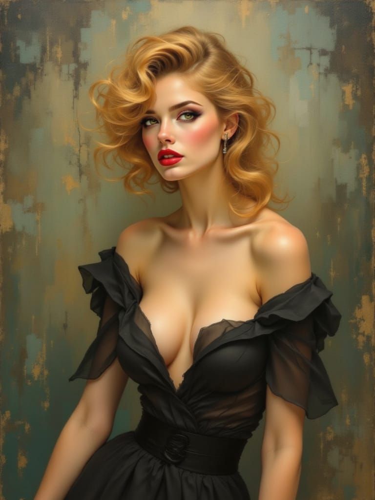 1950s Pin-Up in Art Nouveau Style