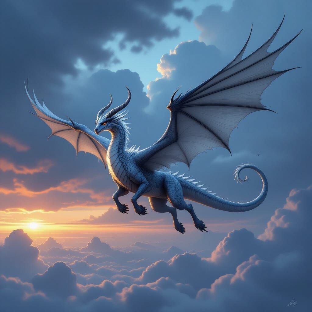 Majestic Zephyr Wyrm Soaring Through Stormy Skies
