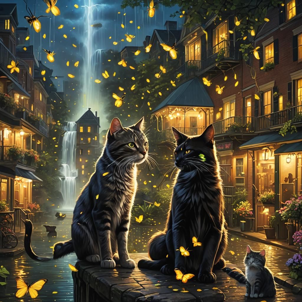 Fireflies Dance with Cats in New Orleans Fantasy