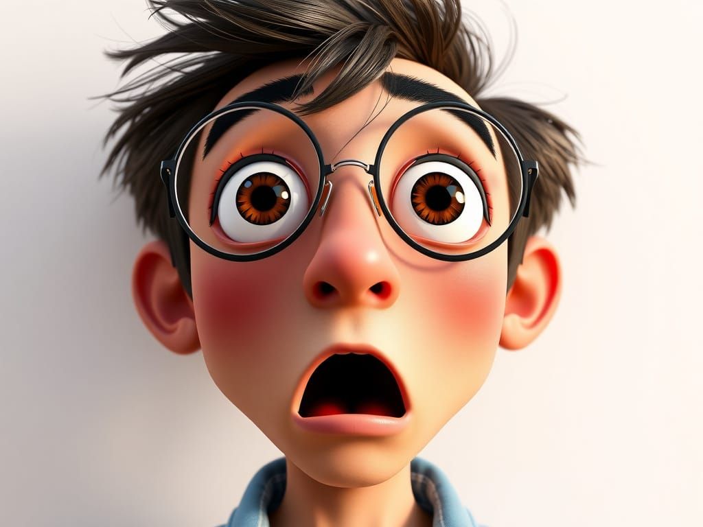 Comedic Man with Surprised Expression in Pixar Style