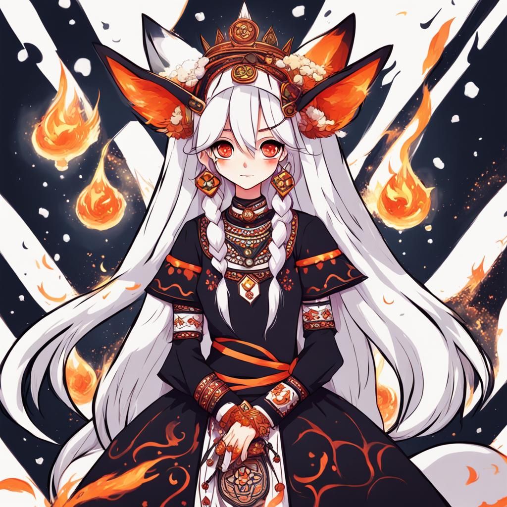 Kitsune Anime Girl: Cherokee, Fiery, Emo Digital Art